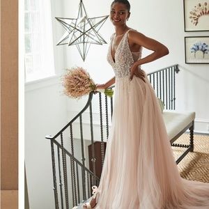 NWT- BHLDN Written in the Stars Beaded Tulle Open-Back Wedding Ballgown.